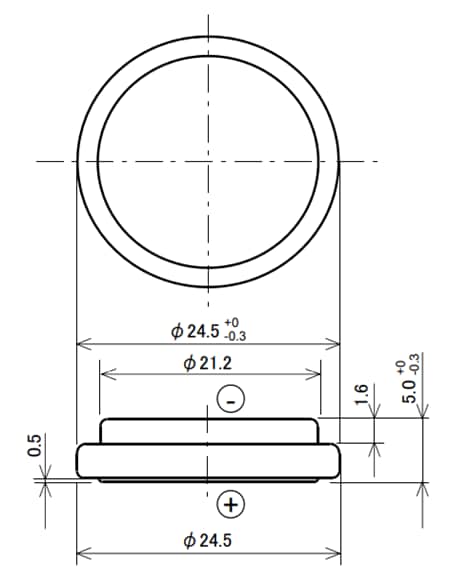 机械图纸 - Panasonic Batteries CR-2450A/GBN纽扣电池